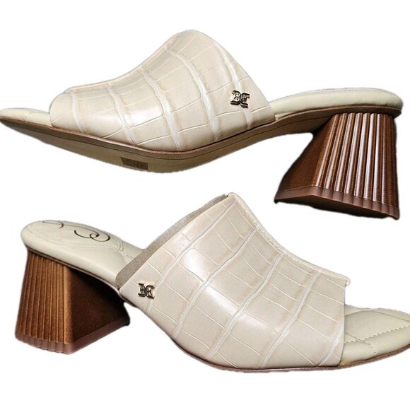 Sam Edelman Shoes - Sam Edelman Sonya Eggshell Sandal Block Heel Croc-Embossed Vegan Leather 8 M NIB
